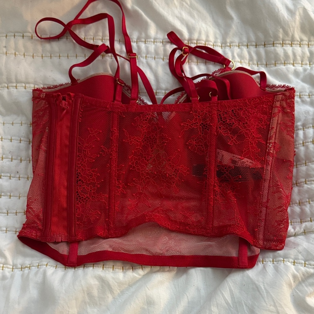 * Victoria’s Secret * Lace Bralette Bustier Set- Red Tan lace, 34DD 34DDD - NWT - Picture 7 of 9